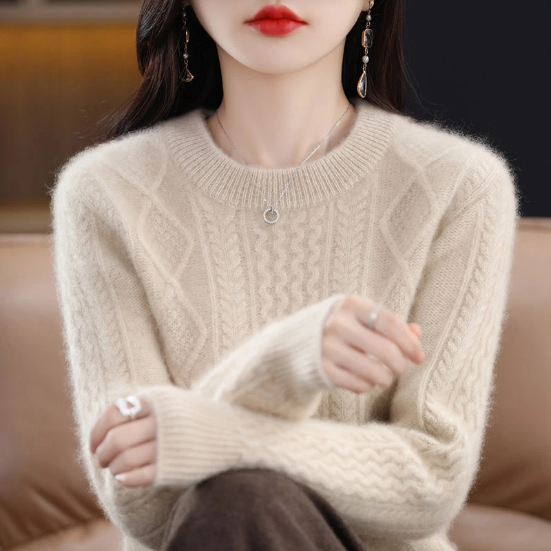 重磅100羊毛！秋冬新款纯羊毛圆领时尚百搭针织打底衫女-2236