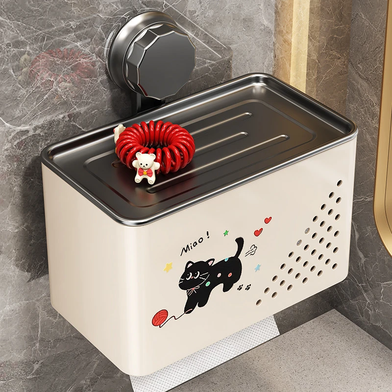 吸盘纸巾盒卫生间厕纸盒免打孔壁挂式厕所抽纸盒卷纸卫生纸置物架