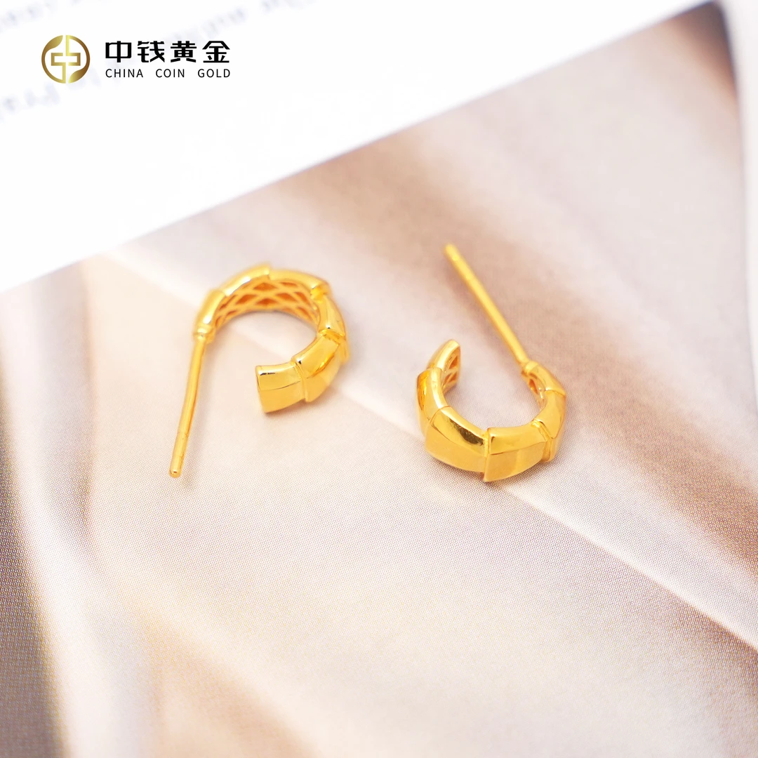 足金亮面方形不规则半圈指针耳钉（建议小耳垂）