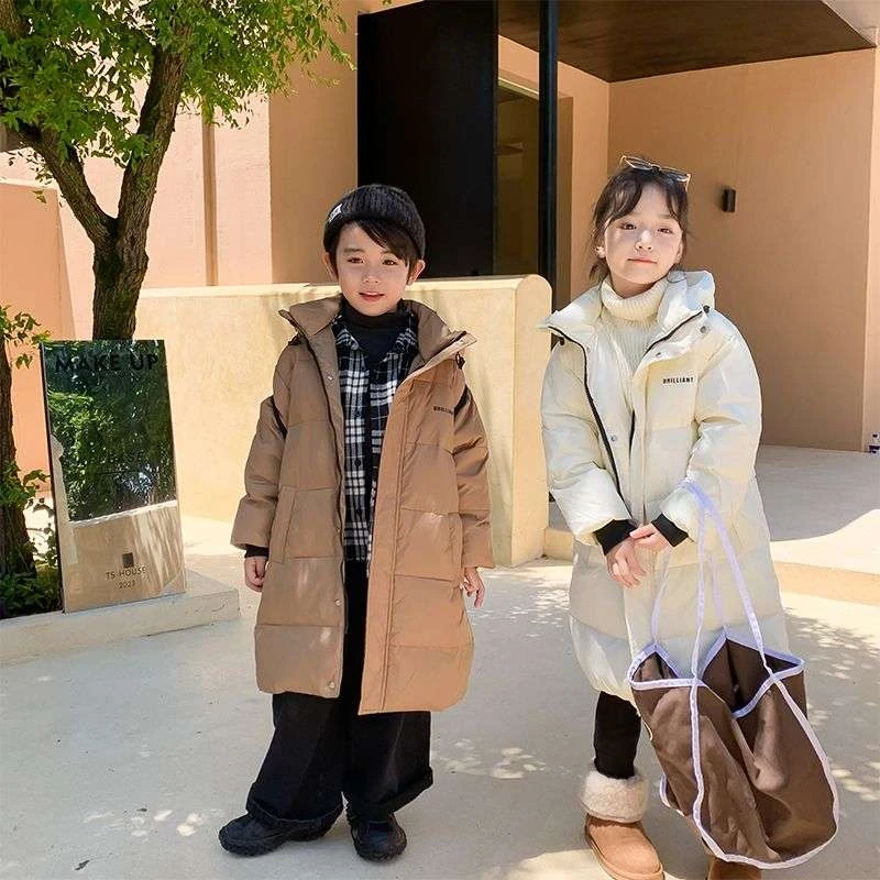 儿童羽绒服中长款加厚款男童女童宝宝冬季韩版外套2025新款白鸭绒