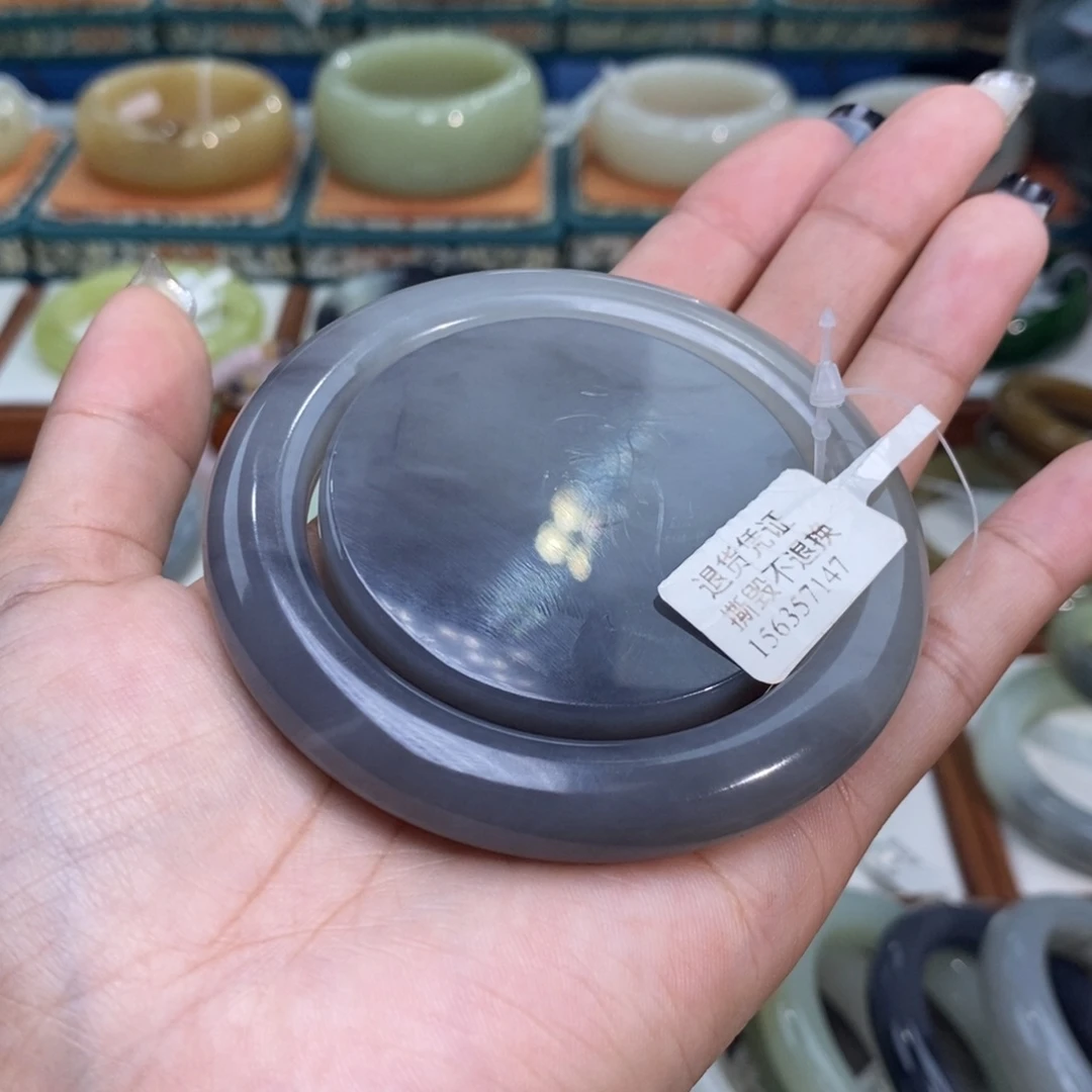 和田玉未镶嵌手镯和田玉烟紫意境套镯56