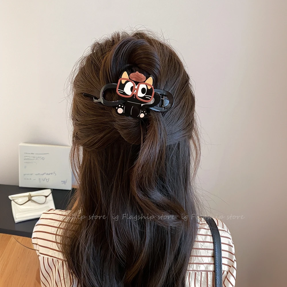 小众设计卡通眼睛猫咪扭扭夹女时尚高级感盘发一字抓夹后脑勺发夹