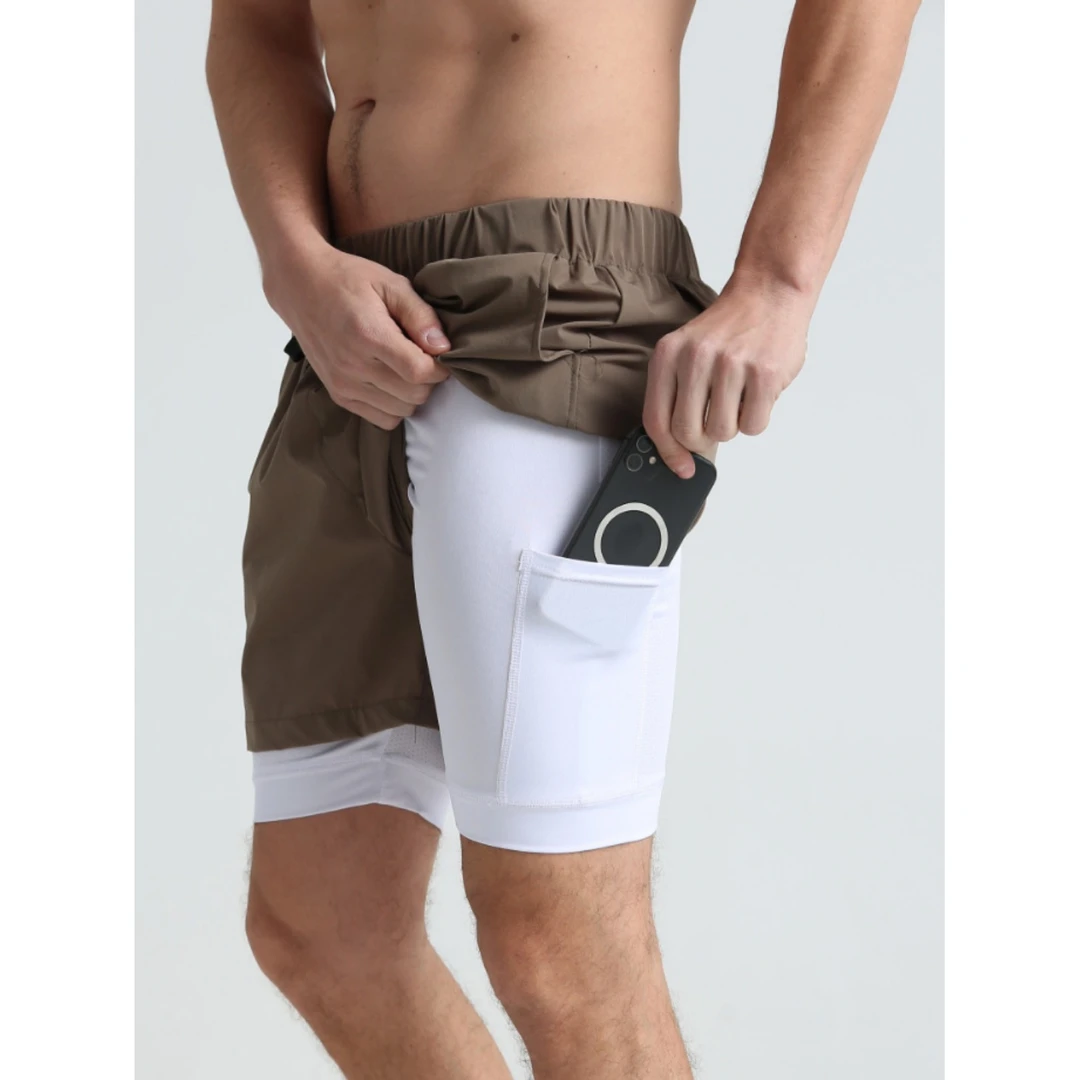 欧码健身运动短裤男锦纶跑步肌肉训练弹力速干美式双层篮球短裤夏