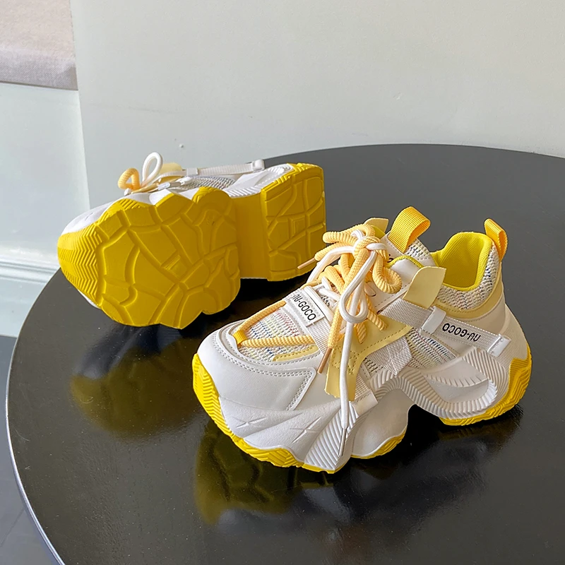 老爹鞋女透气网夏季新款百搭真皮潮流软底高能感厚底小个子运动鞋