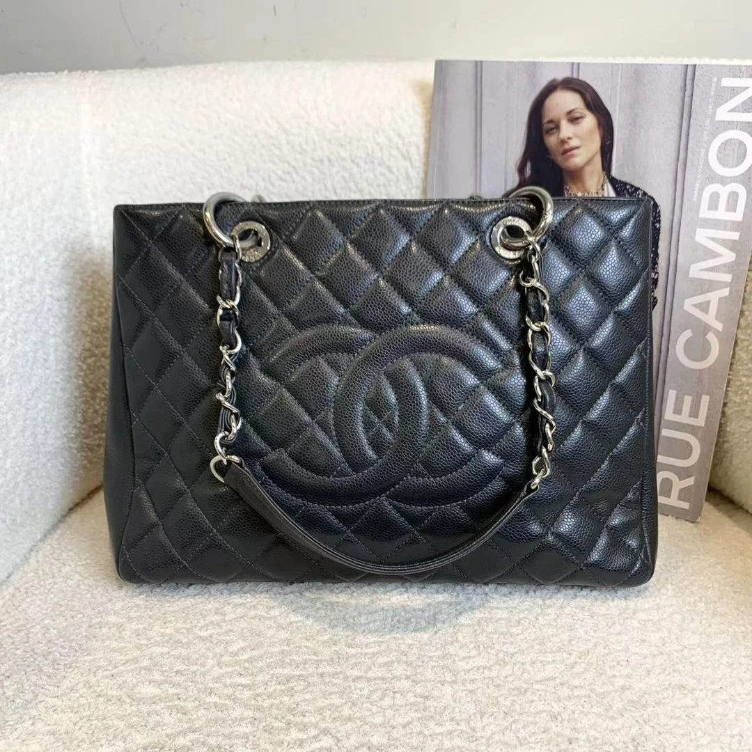 99新 Chanel/香奈儿 壹臻/炭灰色荔枝gst 18开链条包 20187929