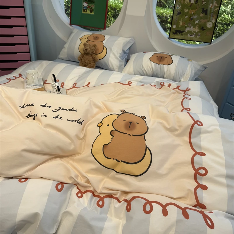 易安阁ins卡通大版数码卡皮巴拉四件套全棉纯棉1.5m1.8米三件套