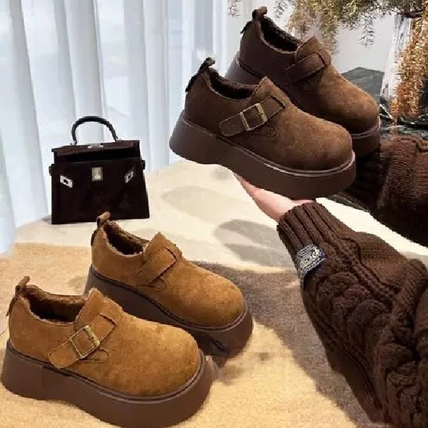 松糕厚底增高女鞋加绒勃肯新款秋冬一脚蹬豆豆鞋M6127