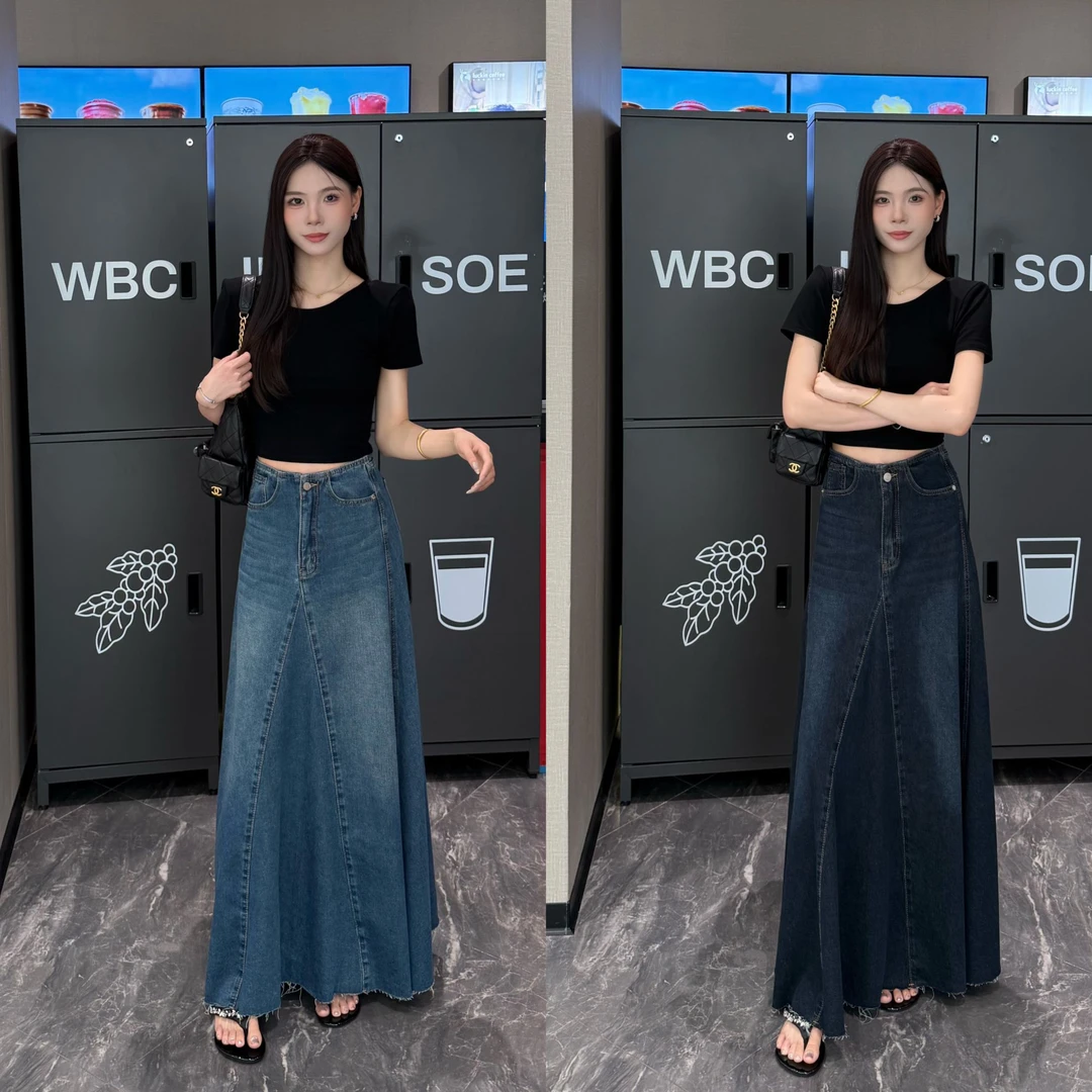 【大琳推荐】夏季新款复古港风气质百搭高腰显瘦A字牛仔半身裙