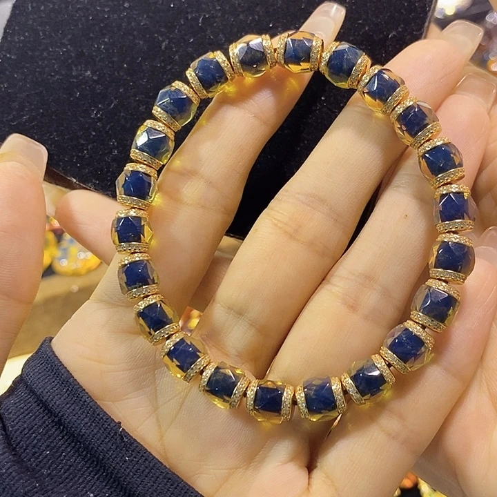 蓝珀未镶嵌珠宝奇石墨西哥蓝珀钻切手串7