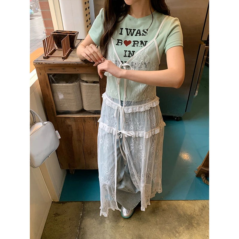 2025夏季性感纯欲风透视蕾丝网纱吊带连衣裙C3318