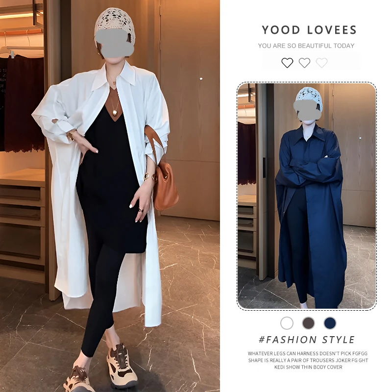 韩版百搭宽松中长款纯色衬衫女欧洲站2025春秋新款时尚休闲上衣潮