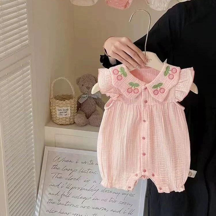 婴儿连体衣夏季薄款女宝宝满月百天公主哈衣超萌夏装衣服外出爬服