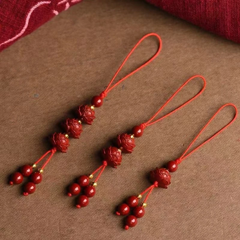 含辰砂工艺品步步生莲朱砂手机挂饰挂绳手机链汽车钥匙扣吊坠男女