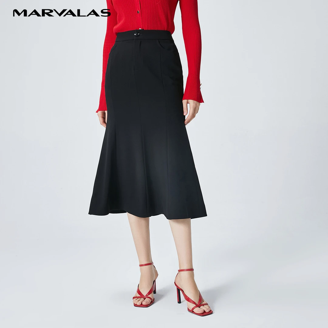 【小铃铛】黑色半身裙款高腰花瓣裙中长款设计感长裙