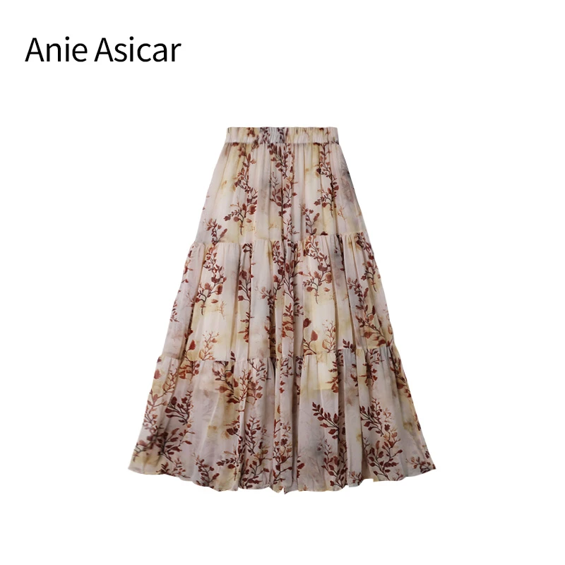 A Y1037：印花半身裙小碎花夏季拼接A字裙子