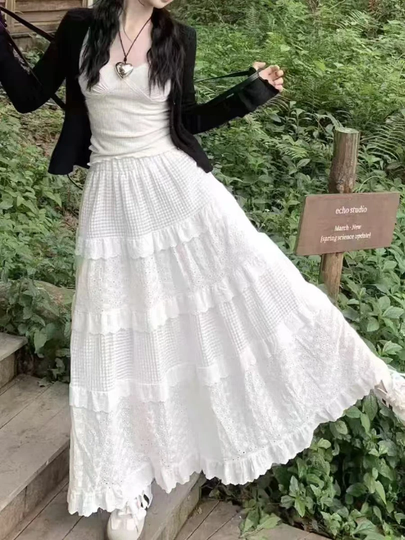 半身裙蕾丝高腰气质白色半身裙8937