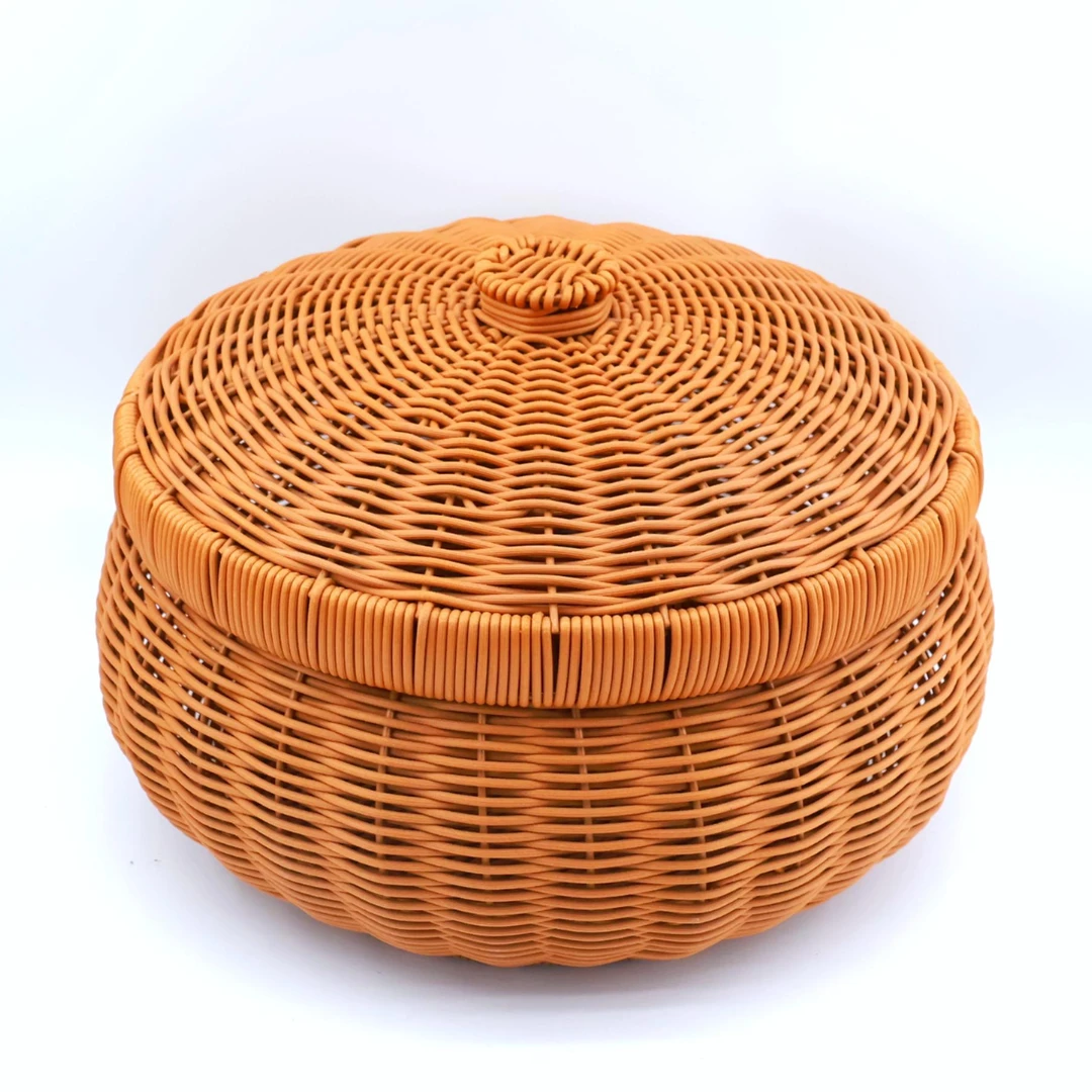 大号南瓜篮客厅创意手工仿藤编茶叶馒头包子筐家用收纳圆形储物盒