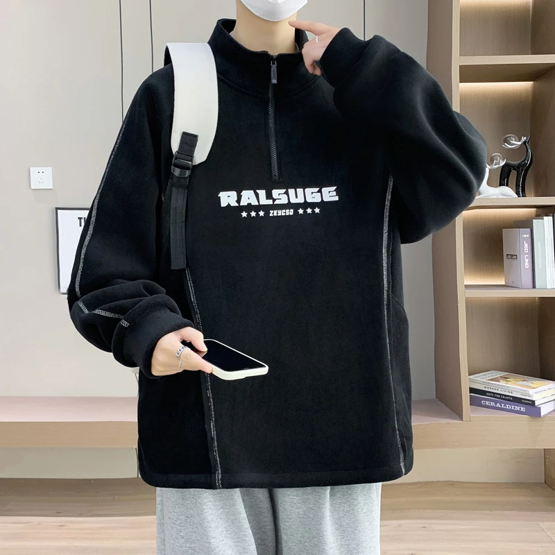 稻草人新款2025男士卫衣抓绒衣外套户外半拉链摇粒绒抓绒加厚保暖