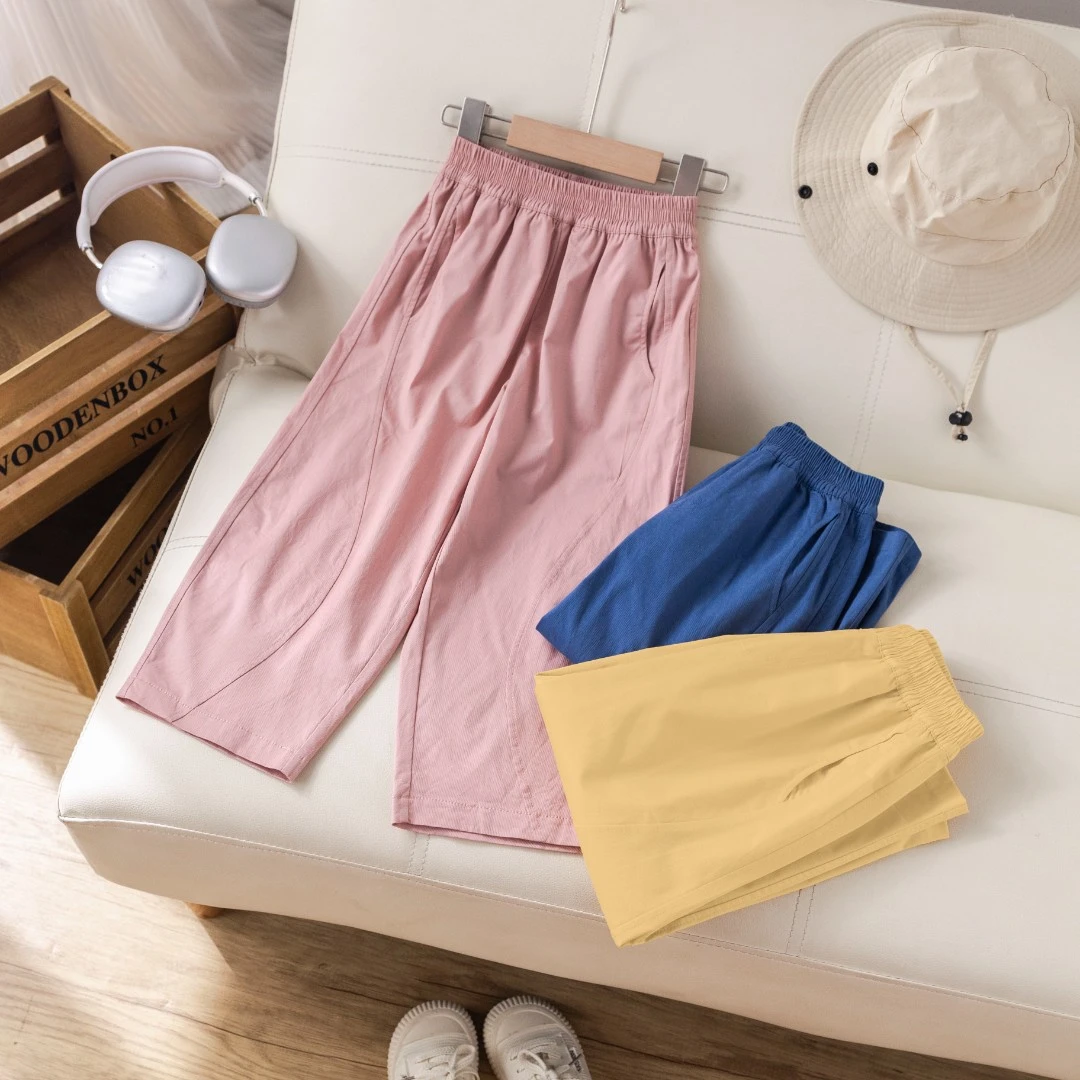 【冰棉】儿童裤子夏季凉感工装韩版九分长裤2025年女童男童夏装