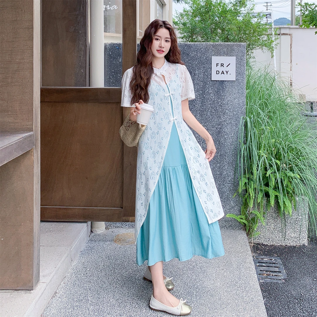 国风新中式旗袍改良连衣裙套装女夏季2025新款显瘦气质少女感长裙