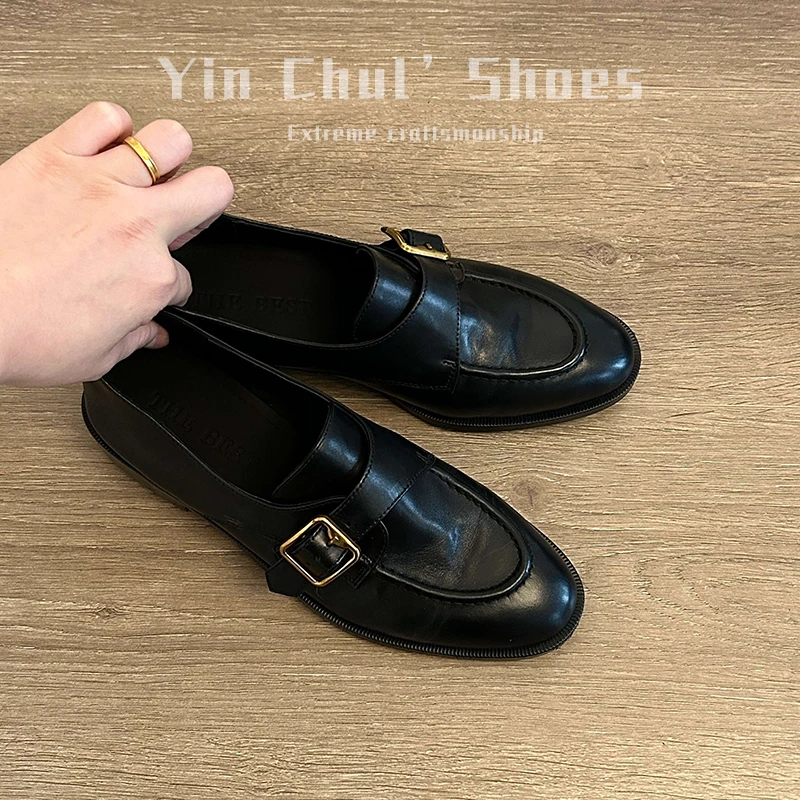 【头层牛皮】复古乐福鞋春秋新款英伦风配裙子粗跟乐福女鞋