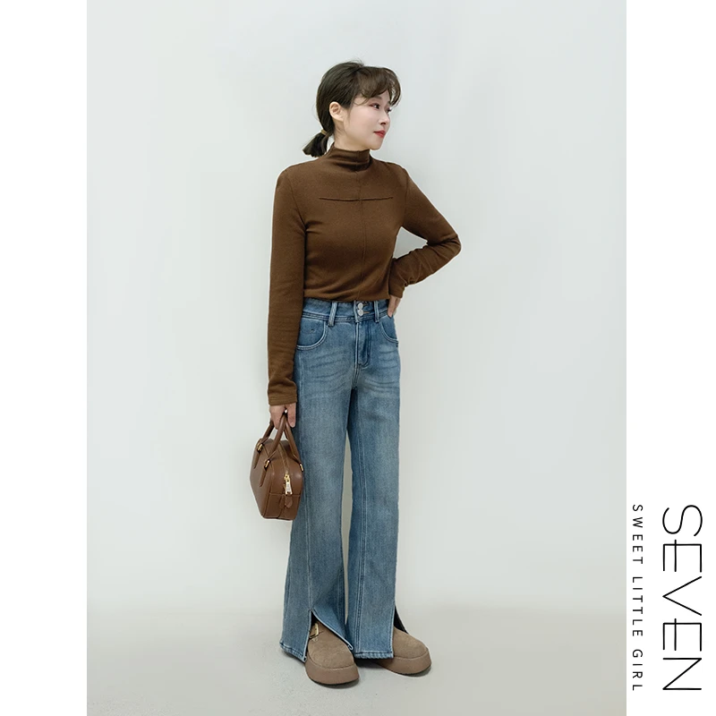 ②七七146小个子半高领薄绒长袖T恤女秋冬款时尚百搭打底衫小美说