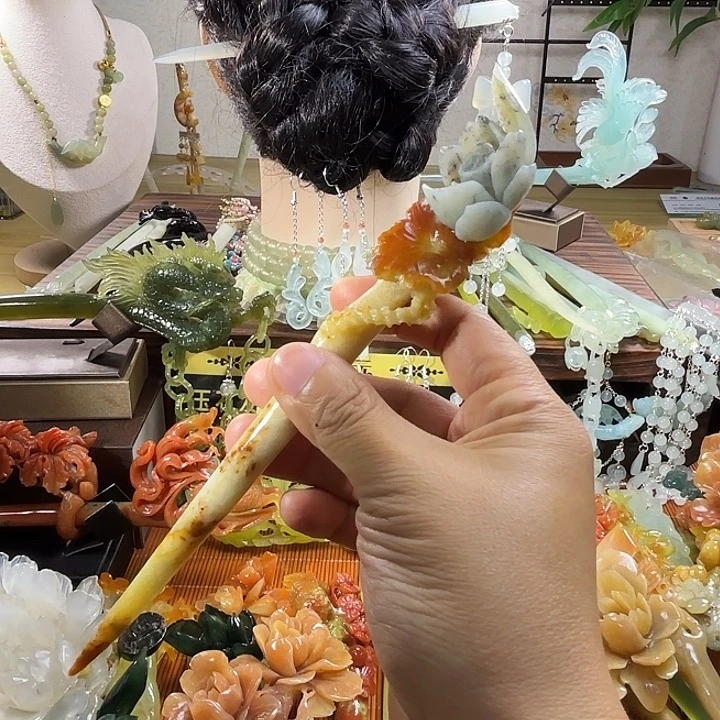 蛇纹石玉合金发饰