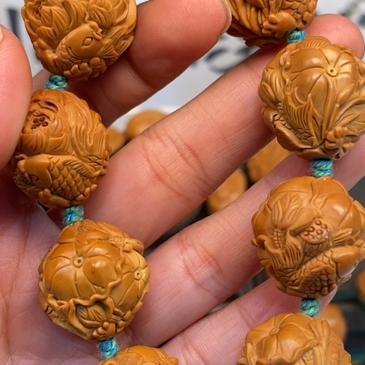 橄榄核手串/手链橄榄核雕荷叶鱼