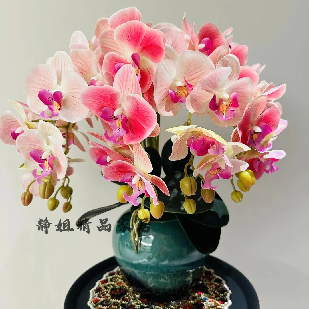 轻奢高品质手感蝴蝶兰仿真花客厅大型假花摆件酒店前台装饰花摆设