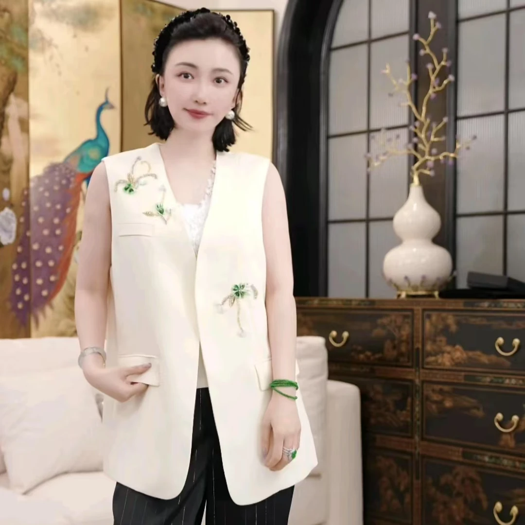 Betty Bairn【云栖】新中式高定系列V领醋酸马甲25B-BW9323