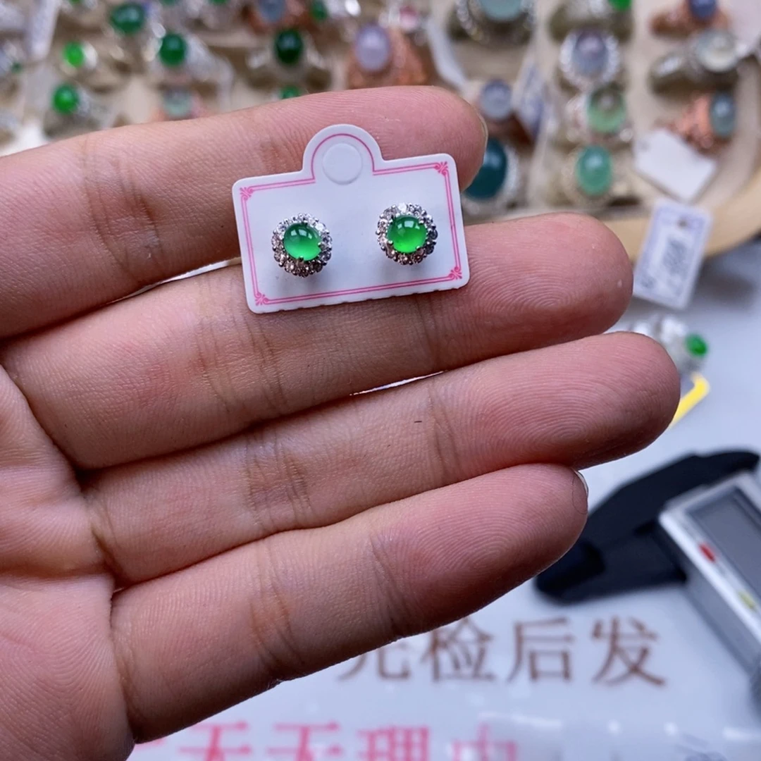 翡翠戒指银S925镶嵌掩****当天然缅甸翡翠a货