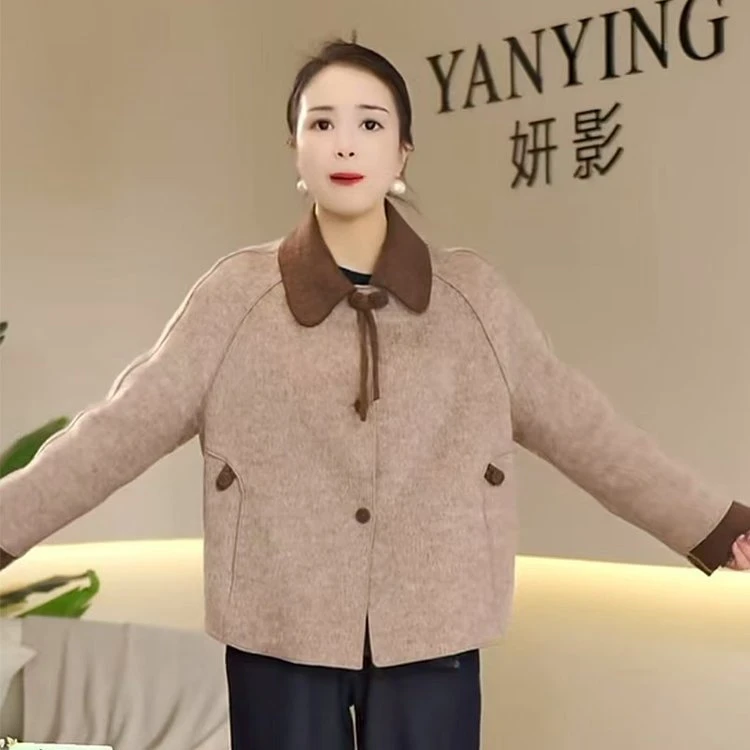 爆款气质毛妮外套女2025秋季新款时尚拼色宽松洋气减龄显瘦上衣