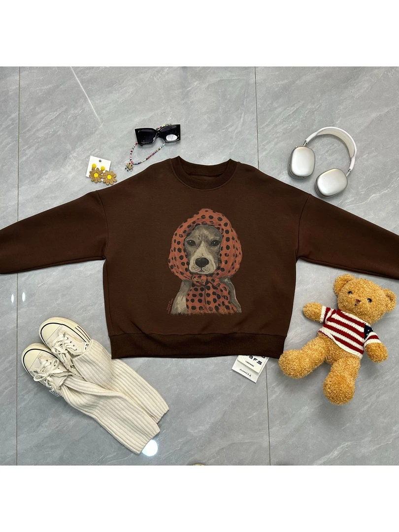 二龙欧货2店【边牧小狗卓娃咖色卫衣】5131