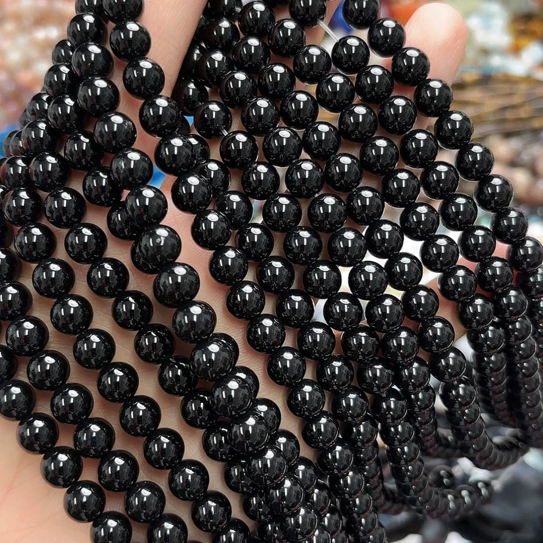 玛瑙/玉髓未镶嵌珠宝半成品卡8黑玛瑙圆珠一条