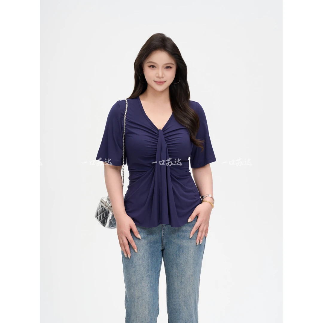 一口苏达纯欲佳人 韩系ins慵懒风洋气女装显瘦遮肉百搭气质短袖