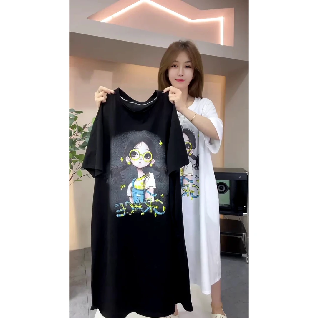 夏季休闲减龄印花眼镜小女孩插兜懒人裙连衣裙