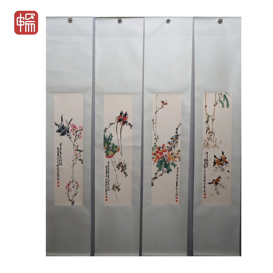 B043 花鸟四条屏 赵少昂 97*24*4(8.38) 纸本立轴 MZ