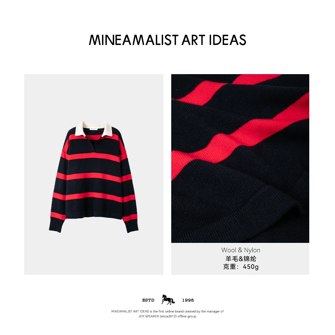 MINEAMALIST ART IDEAS翻领拼接撞色条纹POLO针织衫2692M