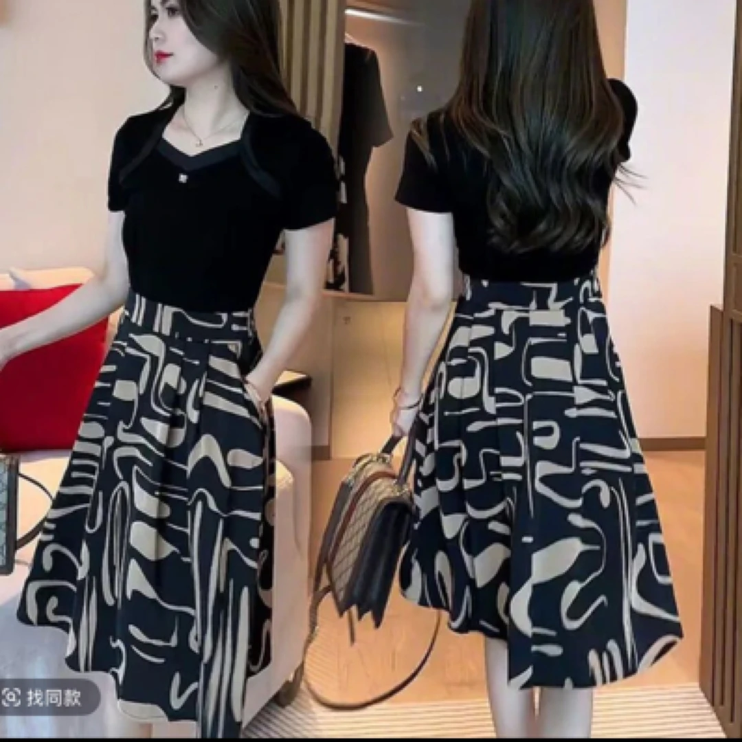 6316-2时尚洋气雪纺连衣裙女夏季新款收腰显瘦气质减龄A字裙