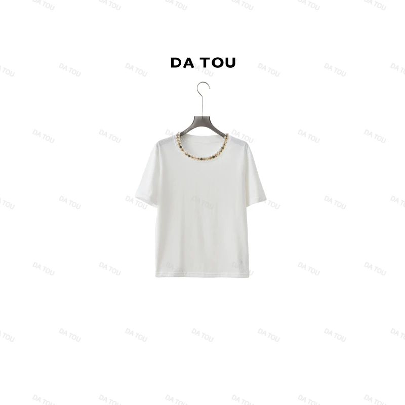 DT【编织钉珠T】显瘦时尚百搭度假风钉珠短袖T恤DT601