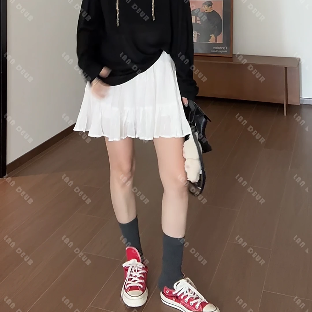 JIUJIU【莲蓉奶冻】纯色洋气韩版时尚休闲短款显瘦半身蛋糕裙子女