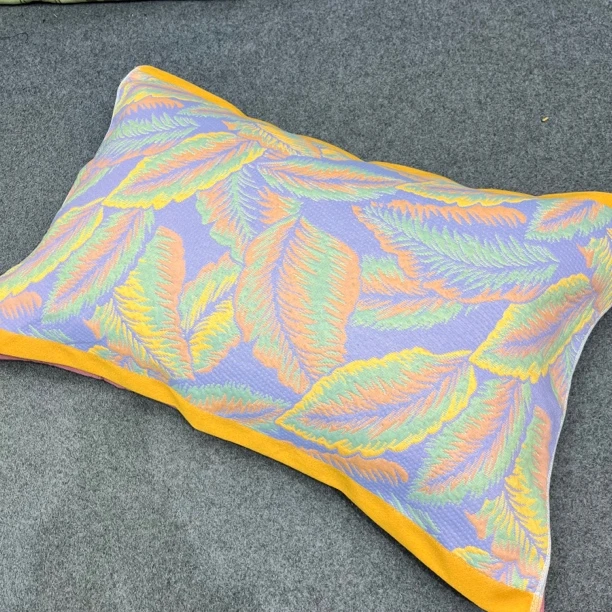 紫色树叶枕巾纯棉纱布枕巾一对