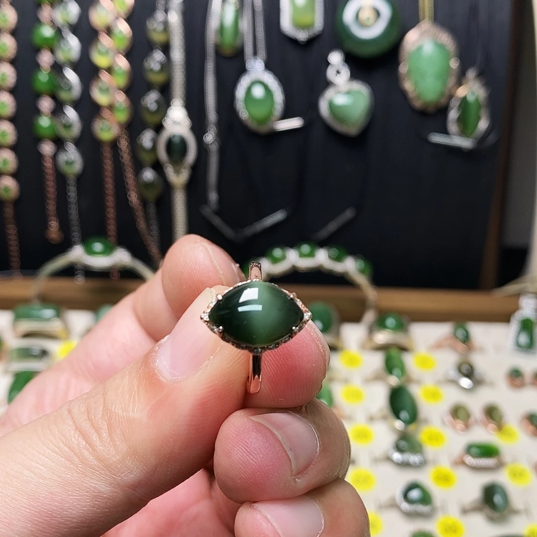 和田玉（碧玉）银S925镶嵌戒指