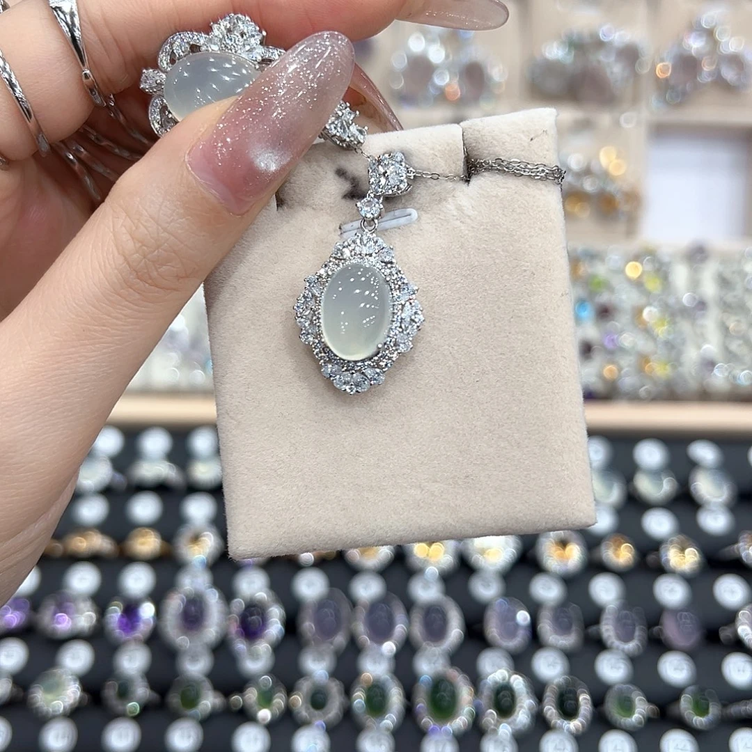 杀***花蛇纹石玉银S925镶嵌颈饰