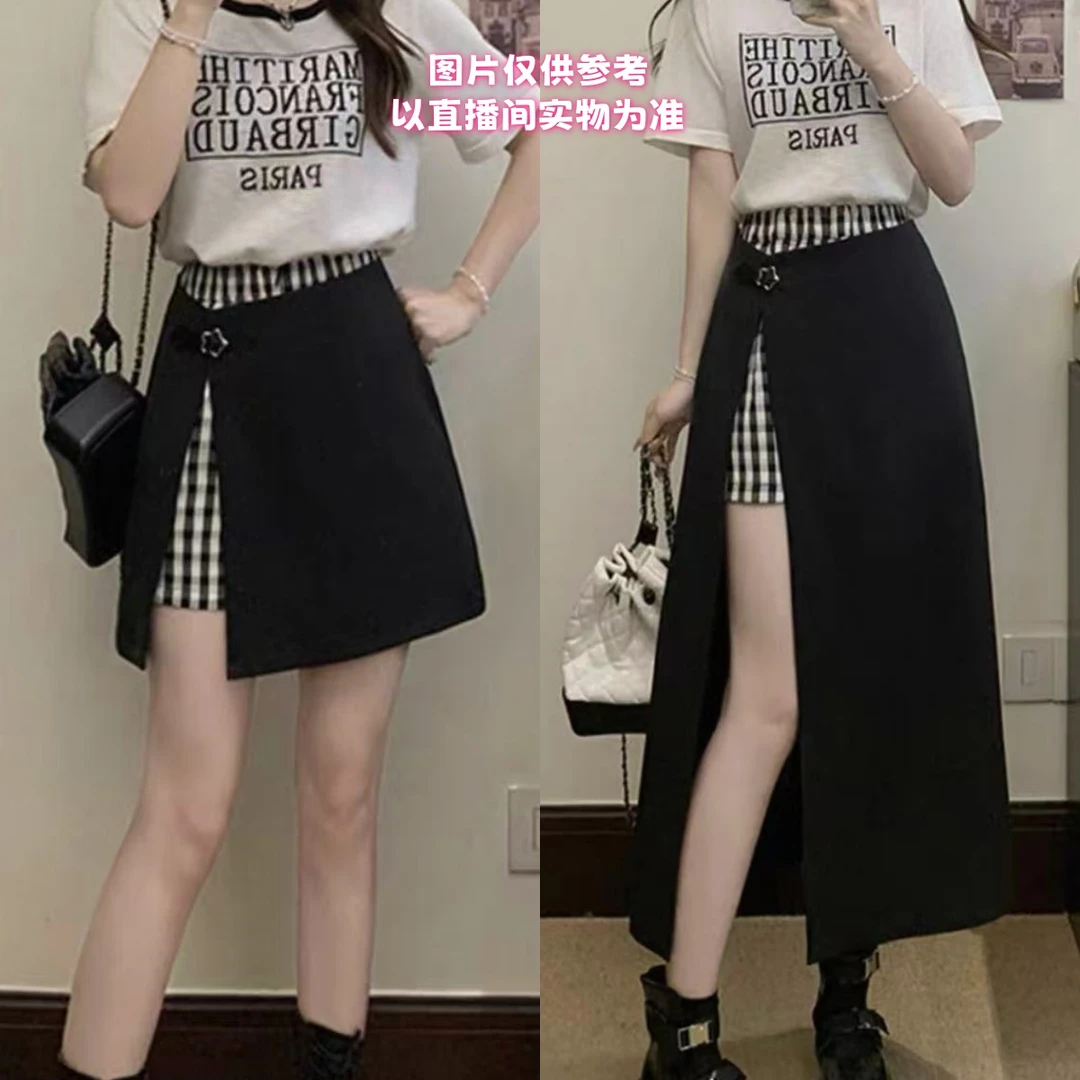 胖汐*短款/中长款侧开叉裤裙假两件防走光设计感中高腰显瘦不规则