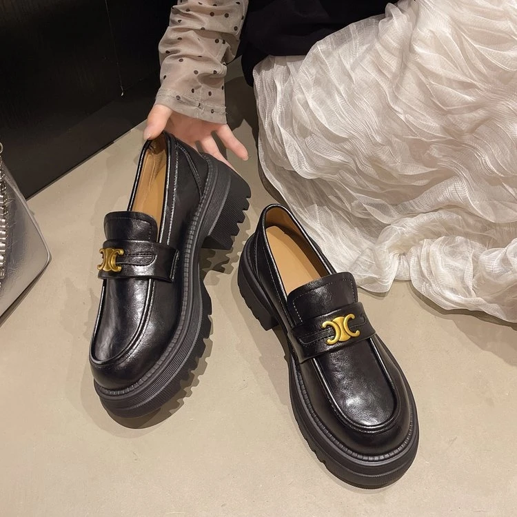 厚底小皮鞋女英伦风2025新款春秋季复古一脚蹬单鞋乐福鞋子