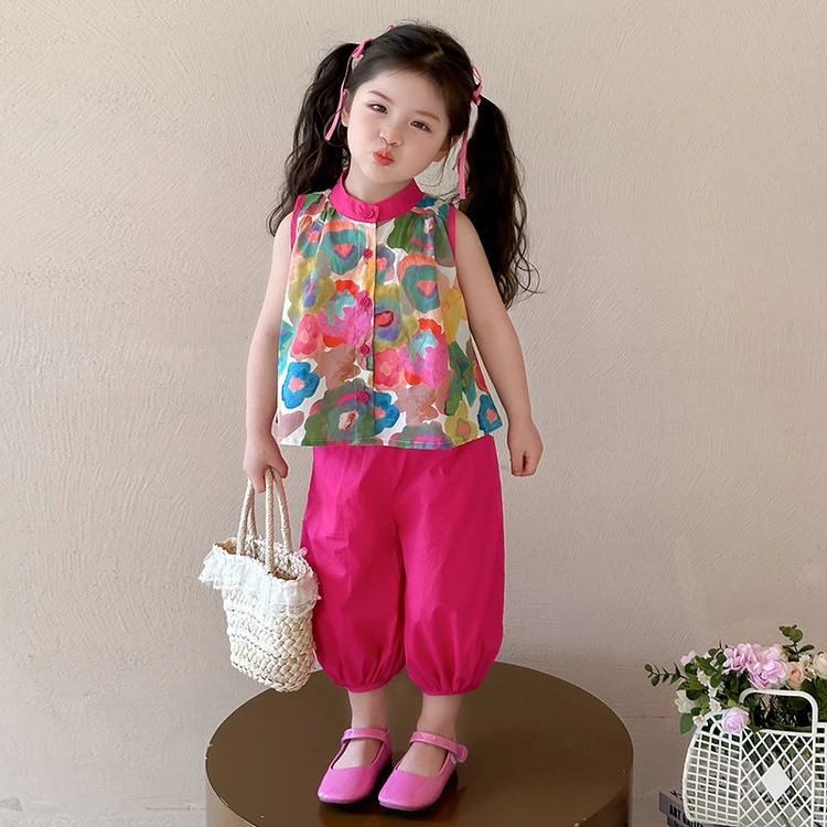 女童夏装背心套装碎花韩版2025新款女宝宝夏天1-2-3岁4童装两件套
