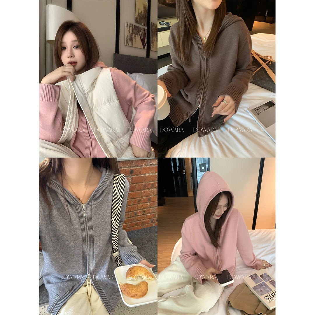 大婉酱微胖定制【舒适派】韩版慵懒毛织上衣女秋冬双拉链外套0398D