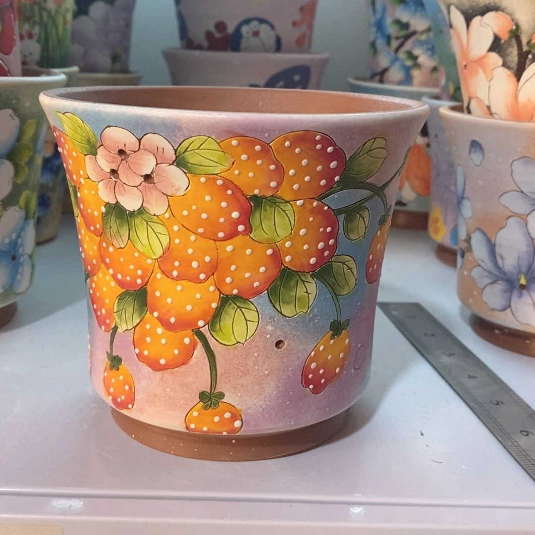 紫砂花盆菩**后红陶手绘花盆