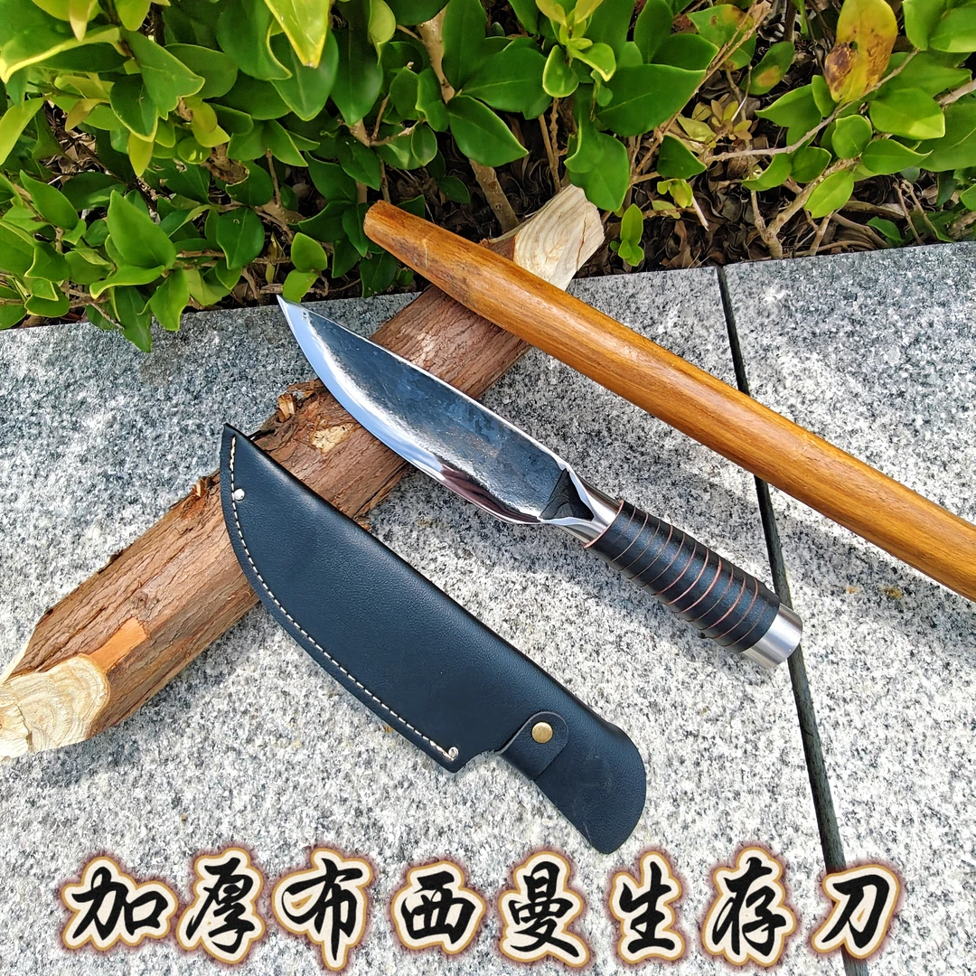 加厚弹簧钢布西曼户外生存刀一体锻打工艺小刀